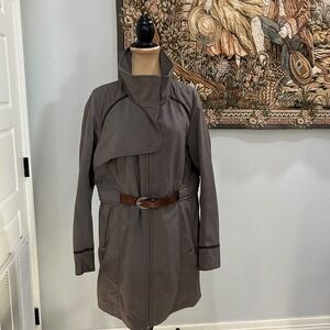 Lole Women's XL Gray Trench Coat Belted Waterproof Rain Jacket‎ Lightweight